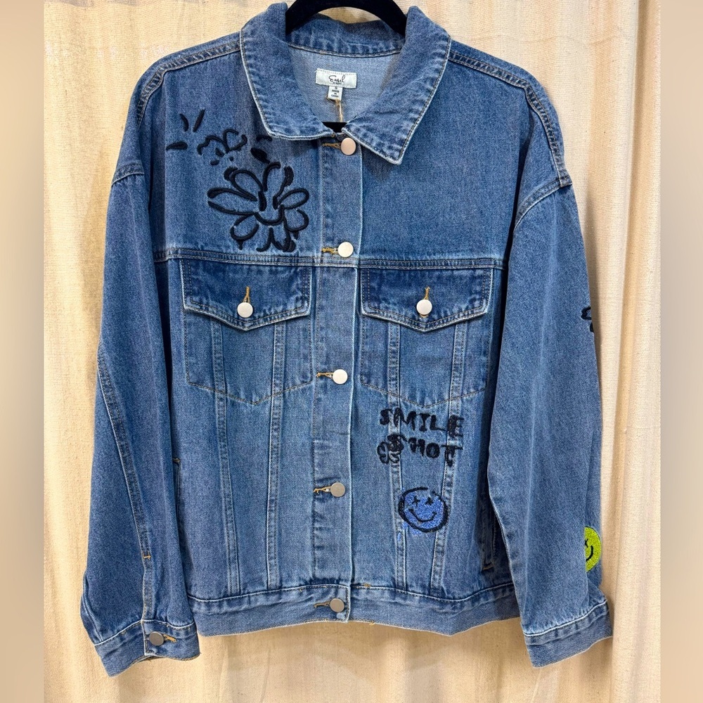 Easel Blue Jean Jacket with Black and Green Accents